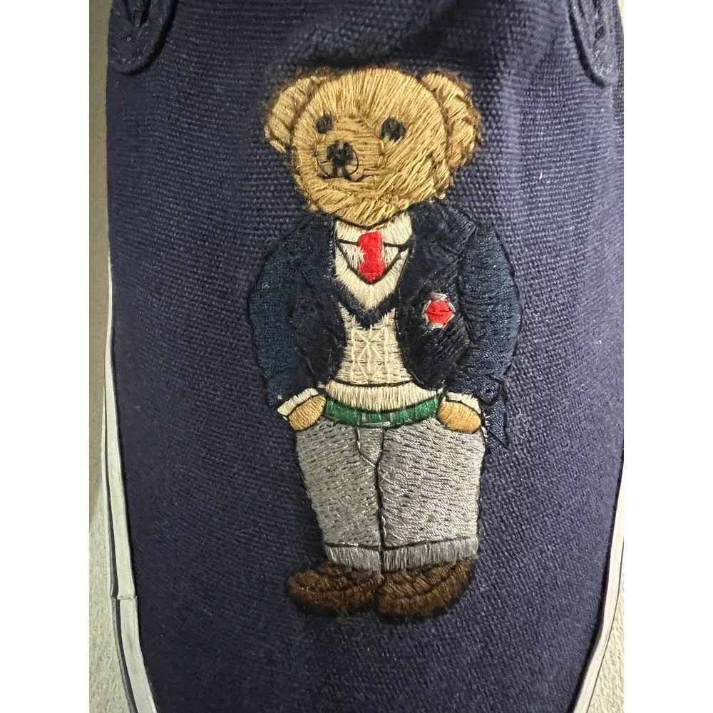 Polo Ralph Lauren Thompson III Navy Canvas Polo Bear Slip On Sneakers 8.5D